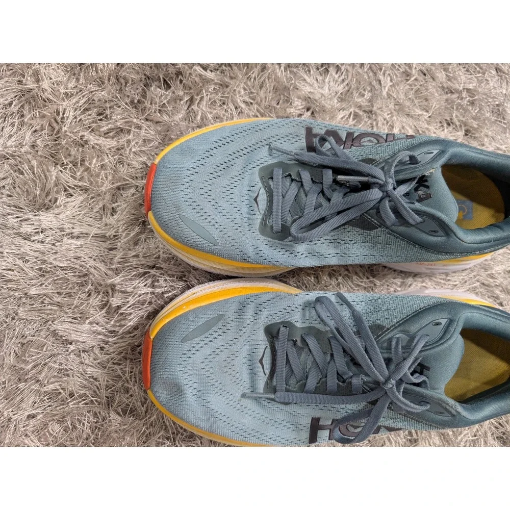 Hoka‎ Bondi 8 Wide Mens Running Shoes Blue Yellow 1127952 S17-251 Size 9 2E